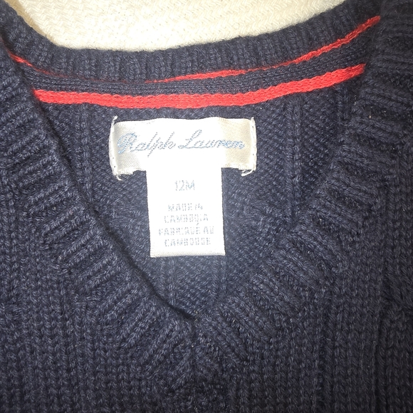 Kids Ralph Lauren Navy Cable Knit Vest, 12M - Picture 3 of 3